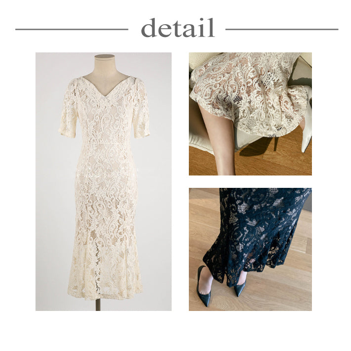 リリーオブバリー Lily of Valley 総レース マーメイド ドレス ワンピース ミディアム丈 結婚式 二次会 清楚 上品 きれいめ (BK) BK