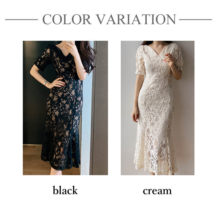 リリーオブバリー Lily of Valley 総レース マーメイド ドレス ワンピース ミディアム丈 結婚式 二次会 清楚 上品 きれいめ (BK) BK