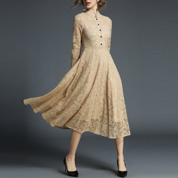 Lily of Valley Total Lace Flare One-Piece Dress Elegant Classy Beautif Lily of Valley Total Lace Flare One-Piece Dress Elegant Classy Beautif