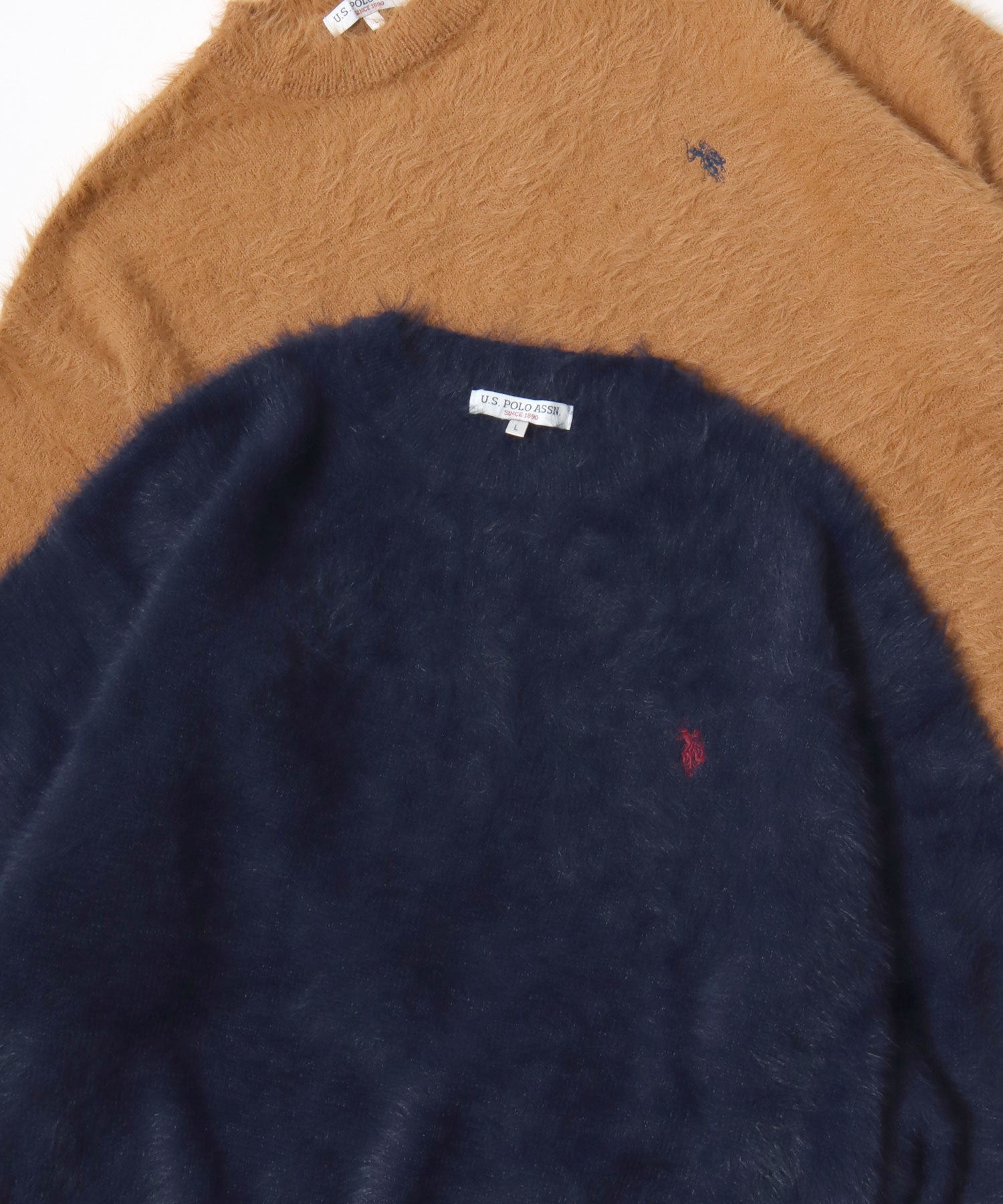 ラザル Lazar U.S.POLO ASSN./USPA ユーエスポロアッスン オーバーサイズ シャギーニット ロゴ ワンポイント刺繍 クルーネック セーター/レディース メンズ (ベージュ) ベージュ