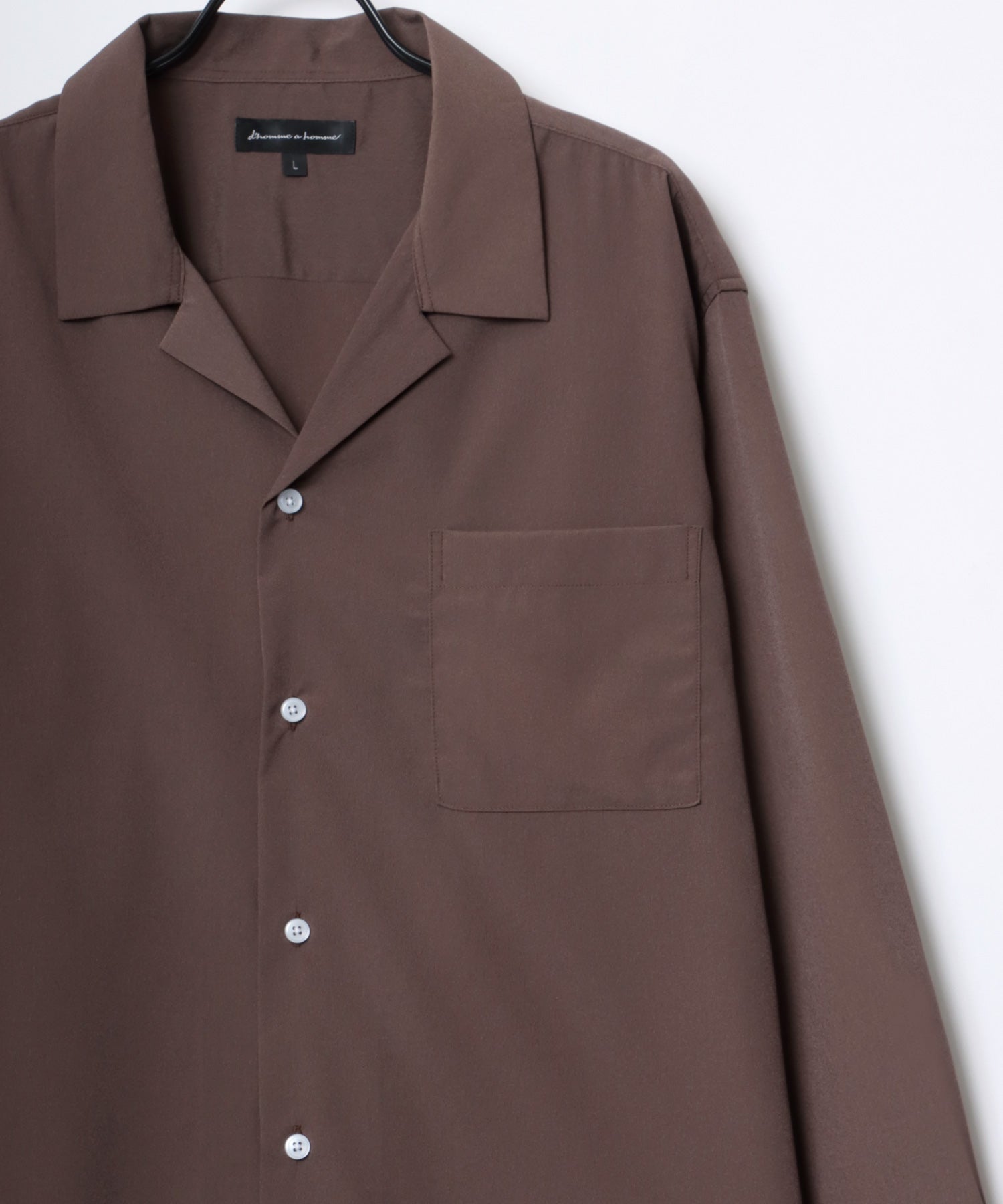 ラザル Lazar 【Lazar】オーバーサイズ ドレープ オープンカラーシャツ/無地/総柄/ストライプ/クレイジーパターン メンズ 長袖 シャツ,ブラウン