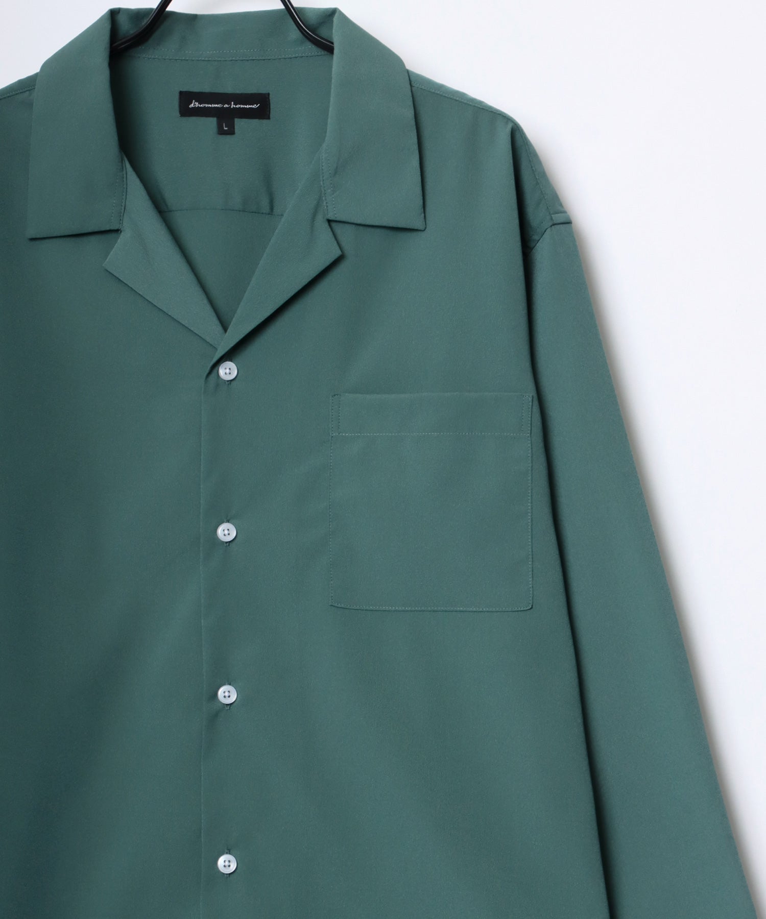 ラザル Lazar 【Lazar】オーバーサイズ ドレープ オープンカラーシャツ/無地/総柄/ストライプ/クレイジーパターン メンズ 長袖 シャツ,グリーン