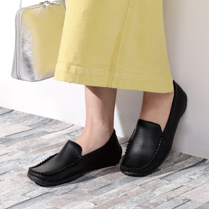 ル ソン Le son レザー調モカシン ドライビングサブリナシューズ (ブラック) ブラック