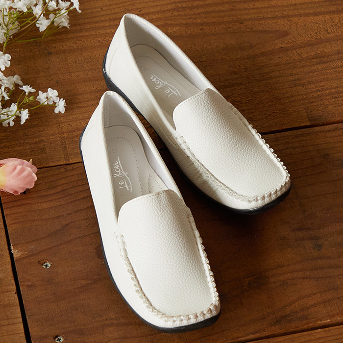 ル ソン Le son レザー調モカシン ドライビングサブリナシューズ (ホワイト) ホワイト