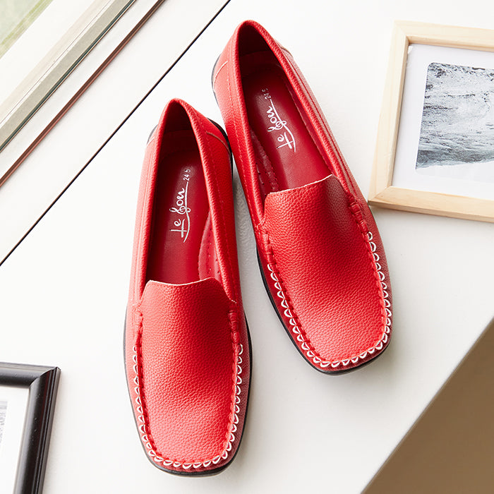 ル ソン Le son 【Le son/ル ソン】レザー調モカシン ドライビングサブリナシューズ 軽量 抗菌消臭 走れる 痛くない 甲高 幅広 外反母趾(レッド) レッド