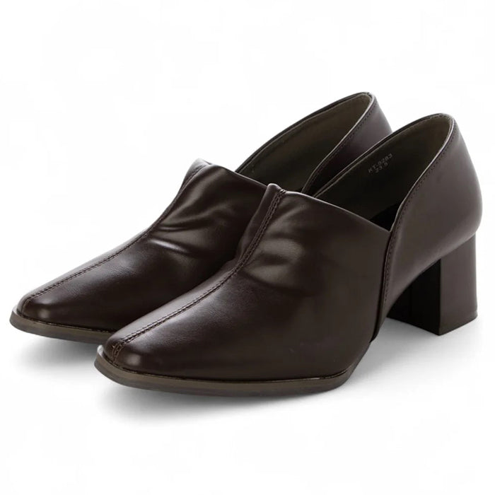 ル ソン Le son 【Le son/ル ソン】スクエアトゥショートブーティーパンプス (ダークブラウン) ダークブラウン