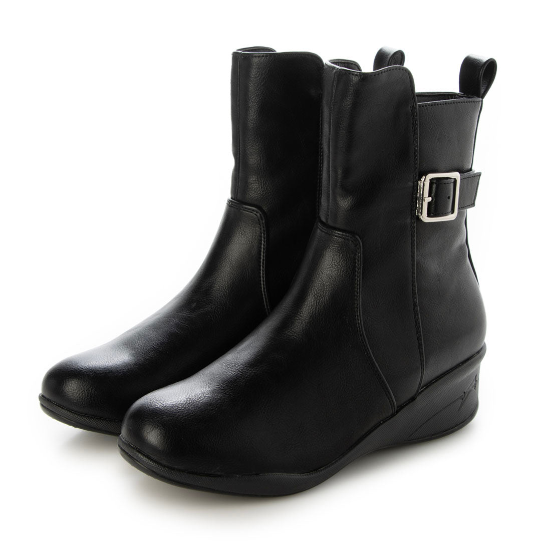 ル ソン Le son 【Le son/ル ソン】撥水加工ショートバックルジップウェッジブーツ (ブラック) ブラック