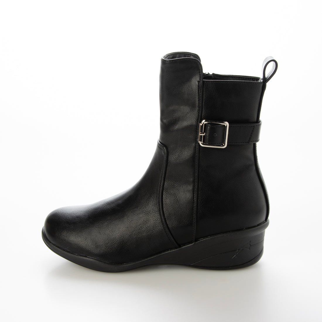 ル ソン Le son 【Le son/ル ソン】撥水加工ショートバックルジップウェッジブーツ (ブラック) ブラック