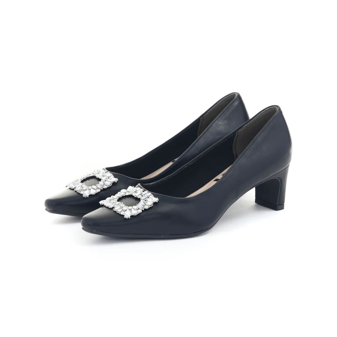 レナ Lena レディース パンプス ビジューパンプス 5cm ヒール スクエアトゥ 歩きやすい 疲れにくい 結婚式 3145 (ブラック) ブラック