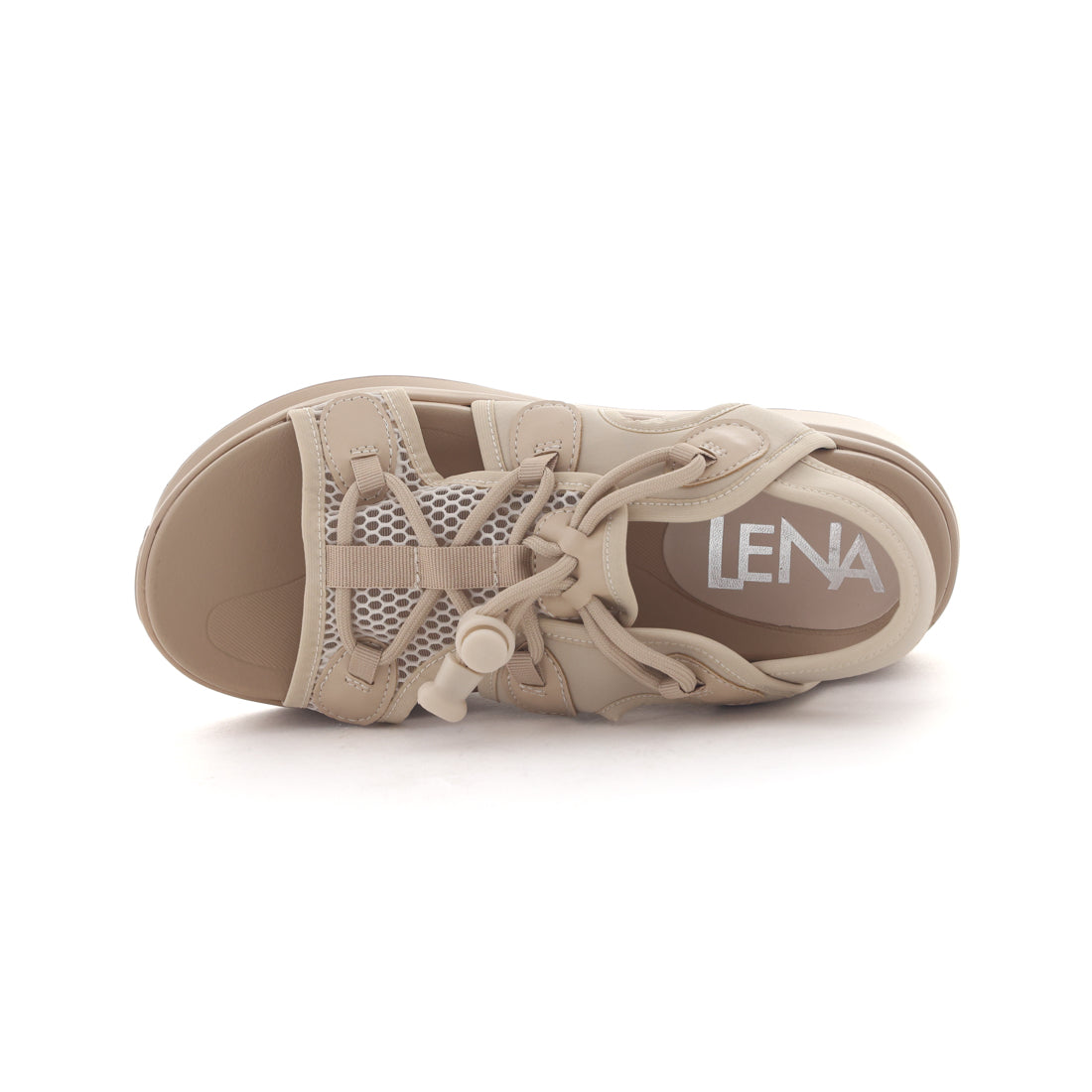 レナ Lena レディース サンダル 厚底 メッシュ レースアップ スポーツサンダル 厚底サンダル ストラップ 55101 (ベージュ) ベージュ