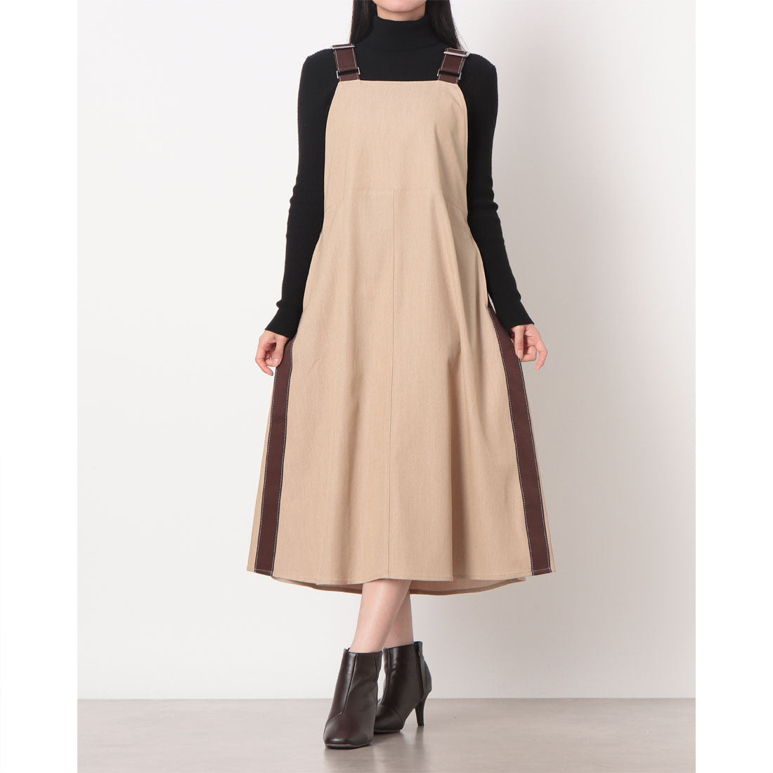 ラリベルテ Laliberte 配色グログランテープ使いサロペットスカート (ベージュ) ベージュ