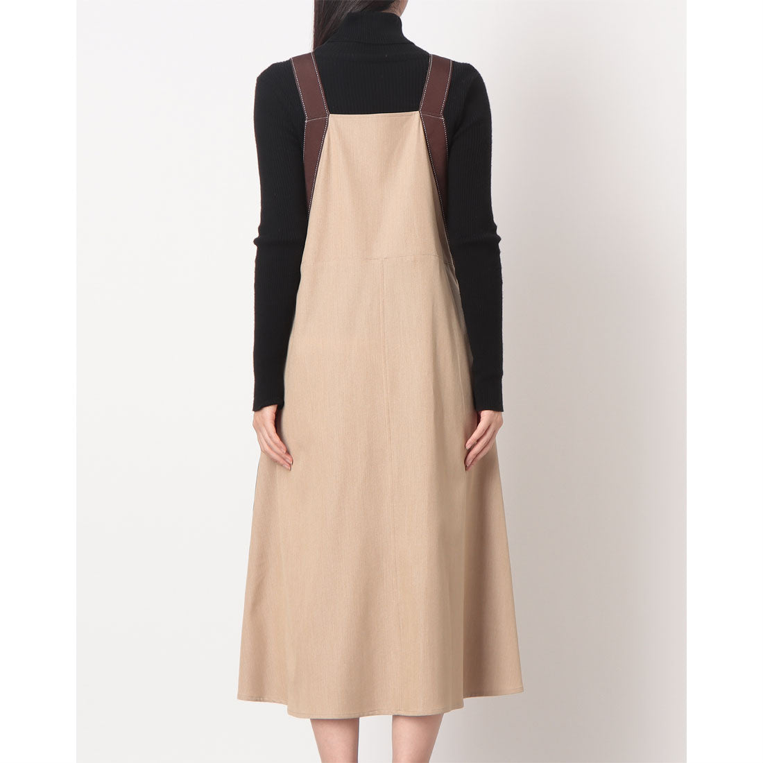 ラリベルテ Laliberte 配色グログランテープ使いサロペットスカート (ベージュ) ベージュ