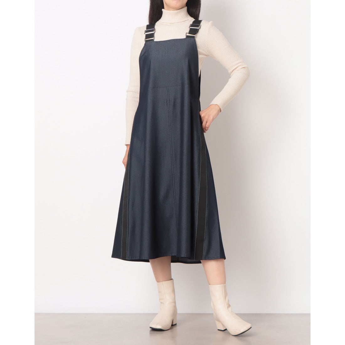 ラリベルテ Laliberte 配色グログランテープ使いサロペットスカート (コン) コン