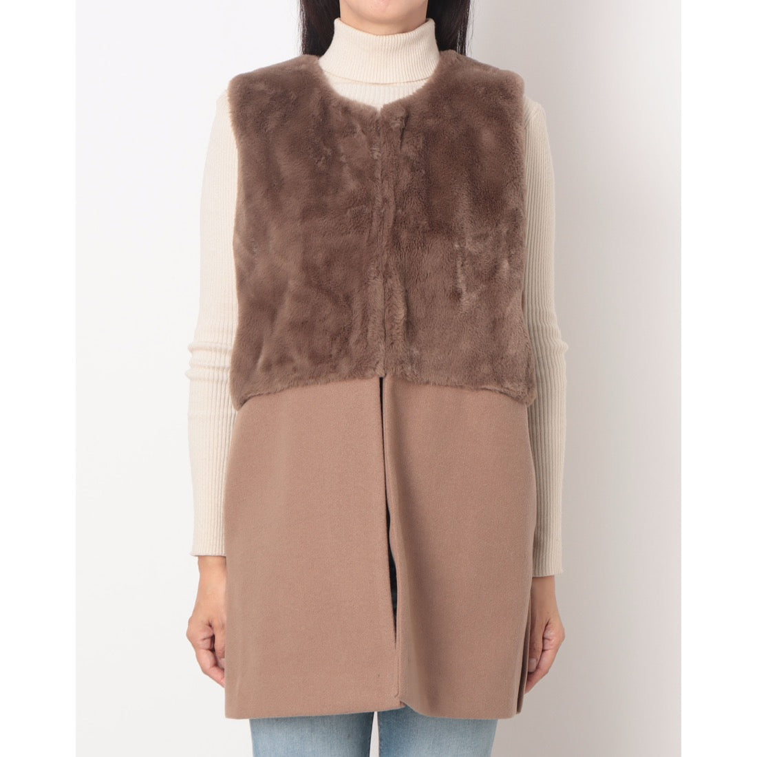 ラリベルテ Laliberte フェイクファー切替ロングジレ (モカ) モカ