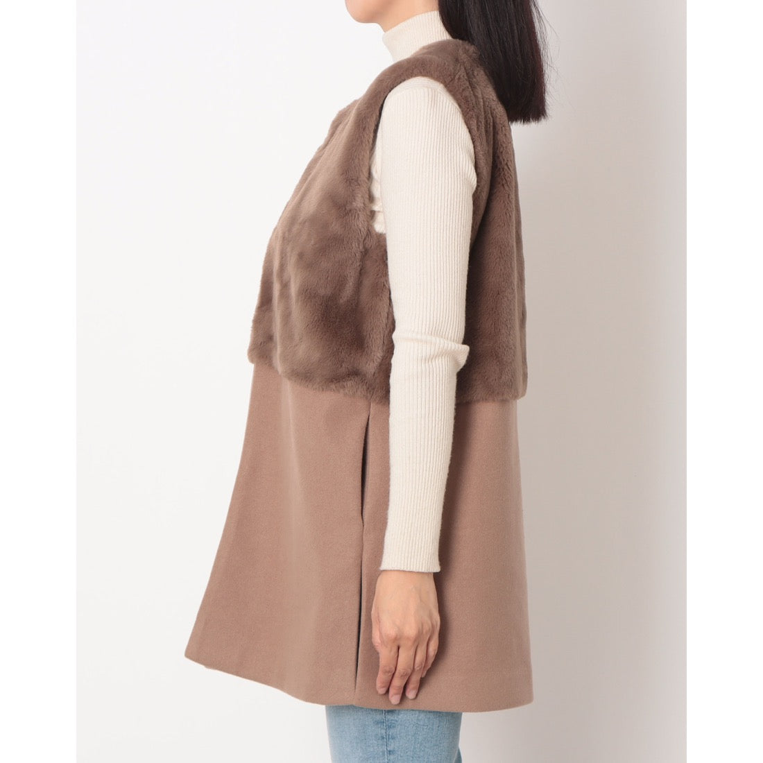 ラリベルテ Laliberte フェイクファー切替ロングジレ (モカ) モカ