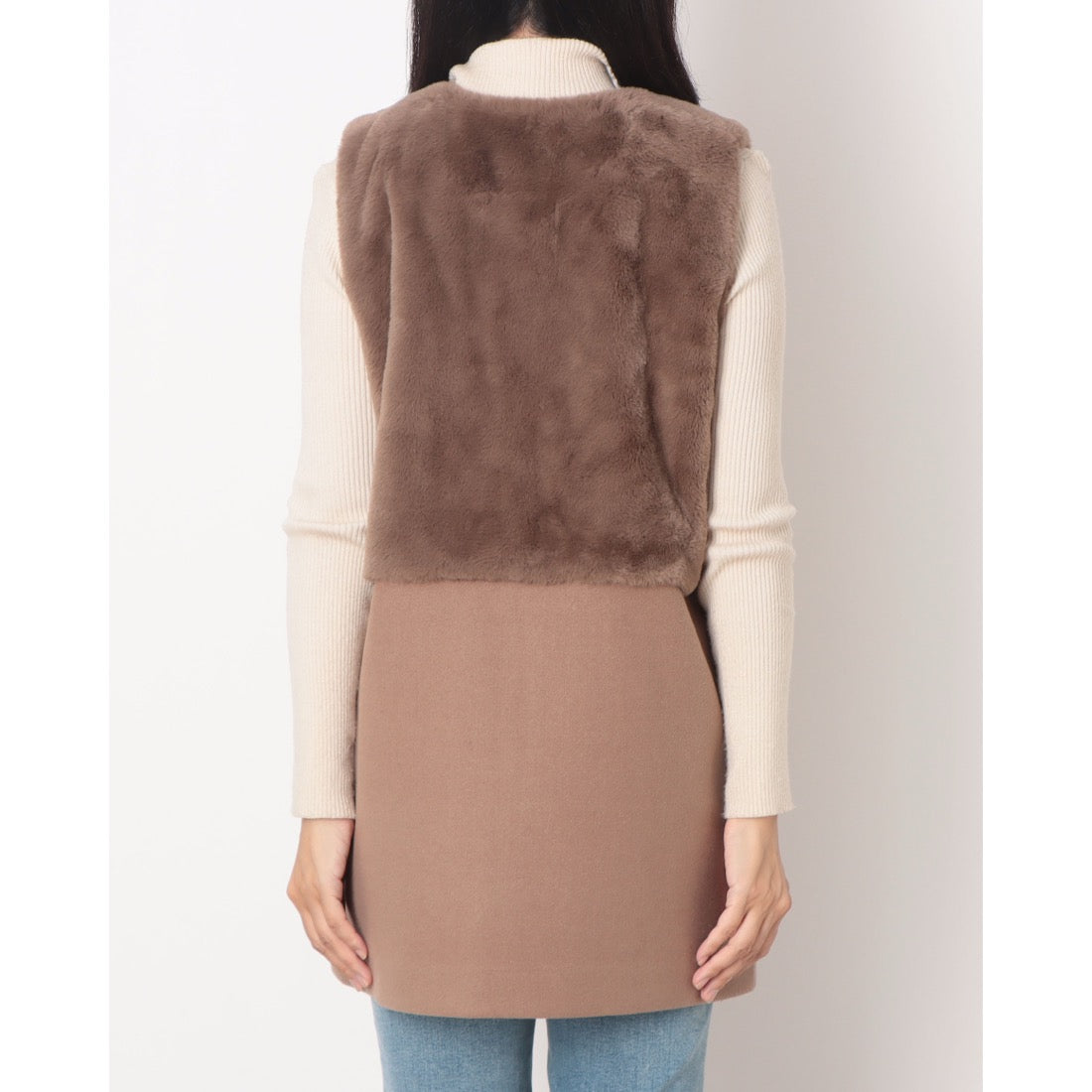 ラリベルテ Laliberte フェイクファー切替ロングジレ (モカ) モカ