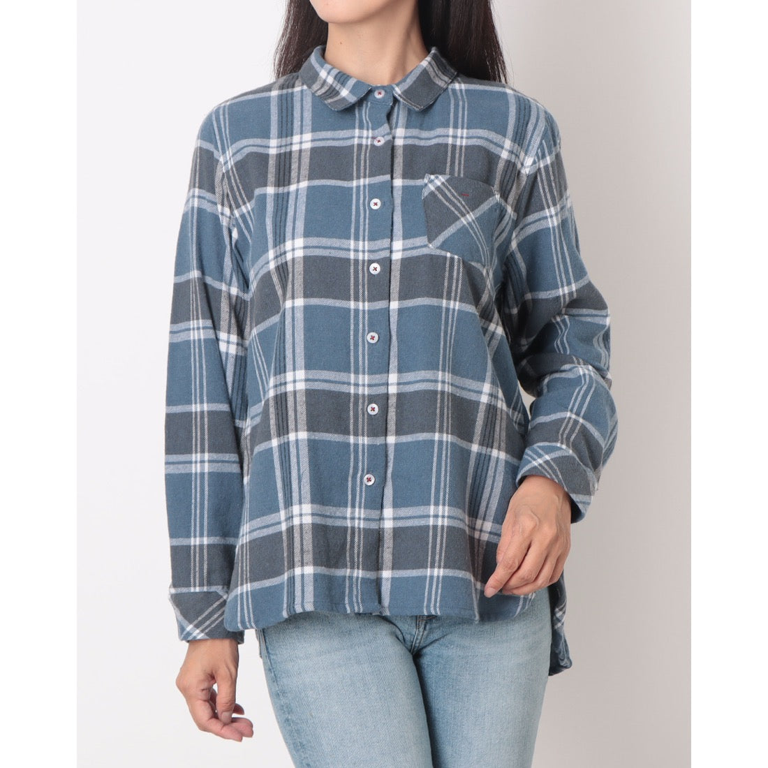 ラリベルテ Laliberte 丸襟シャツ (チャ系格子) チャ系格子