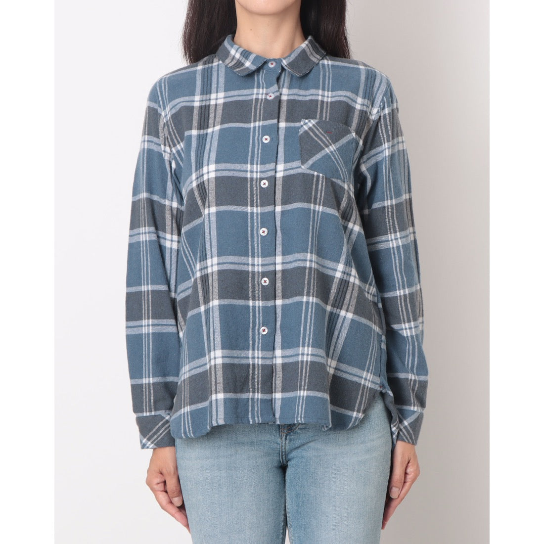 ラリベルテ Laliberte 丸襟シャツ (チャ系格子) チャ系格子