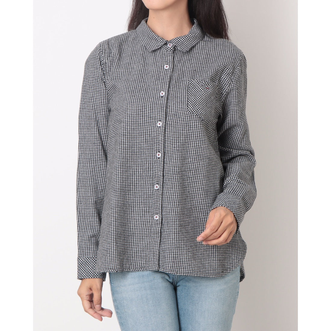 ラリベルテ Laliberte 丸襟シャツ (千鳥格子白黒) 千鳥格子白黒