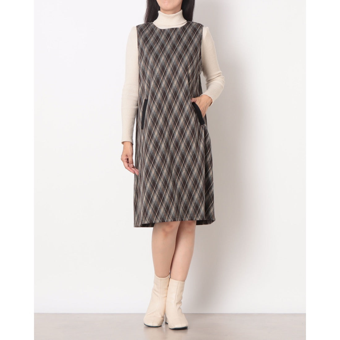 ラリベルテ Laliberte ジャガードニットダイヤ柄ワンピース (チャ) チャ