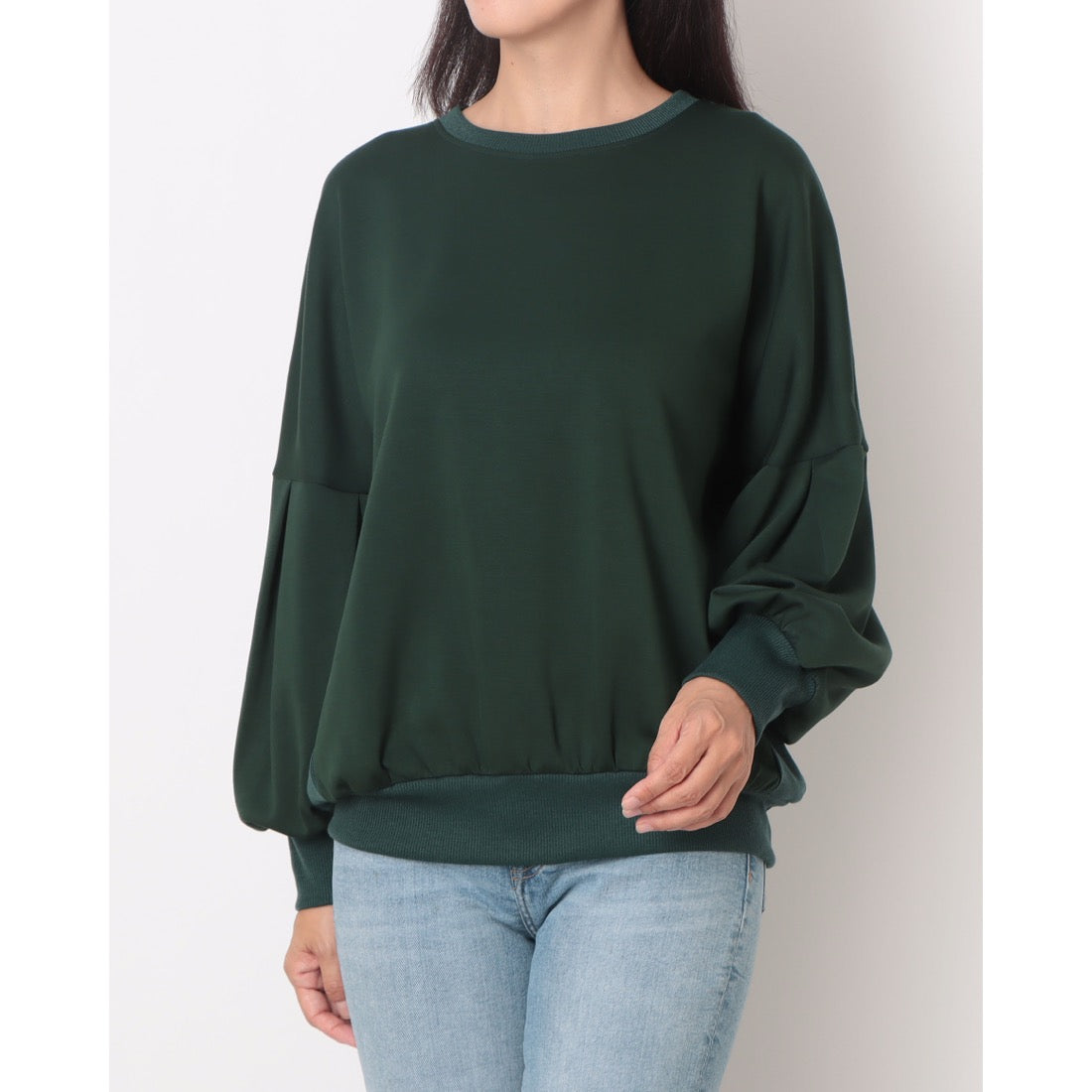 ラリベルテ Laliberte ニット×リブ切替タック袖Tシャツ (グリーン) グリーン