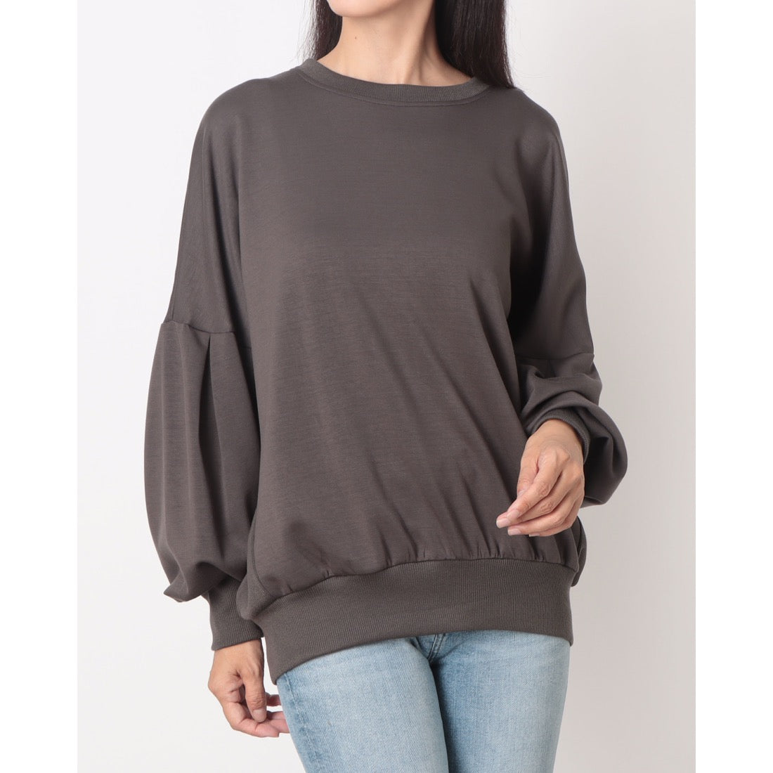 ラリベルテ Laliberte ニット×リブ切替タック袖Tシャツ (グレー) グレー