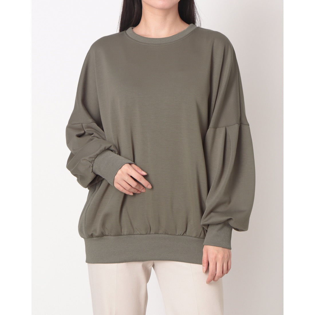 ラリベルテ Laliberte ニット×リブ切替タック袖Tシャツ (ベージュ) ベージュ