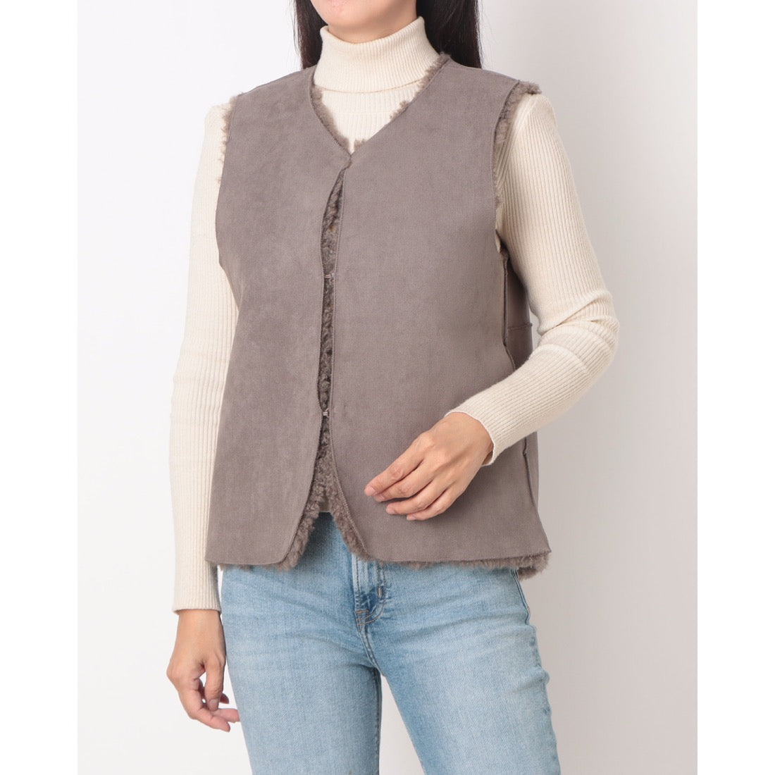 ラリベルテ Laliberte リバーシブルファーベスト (グレー) グレー