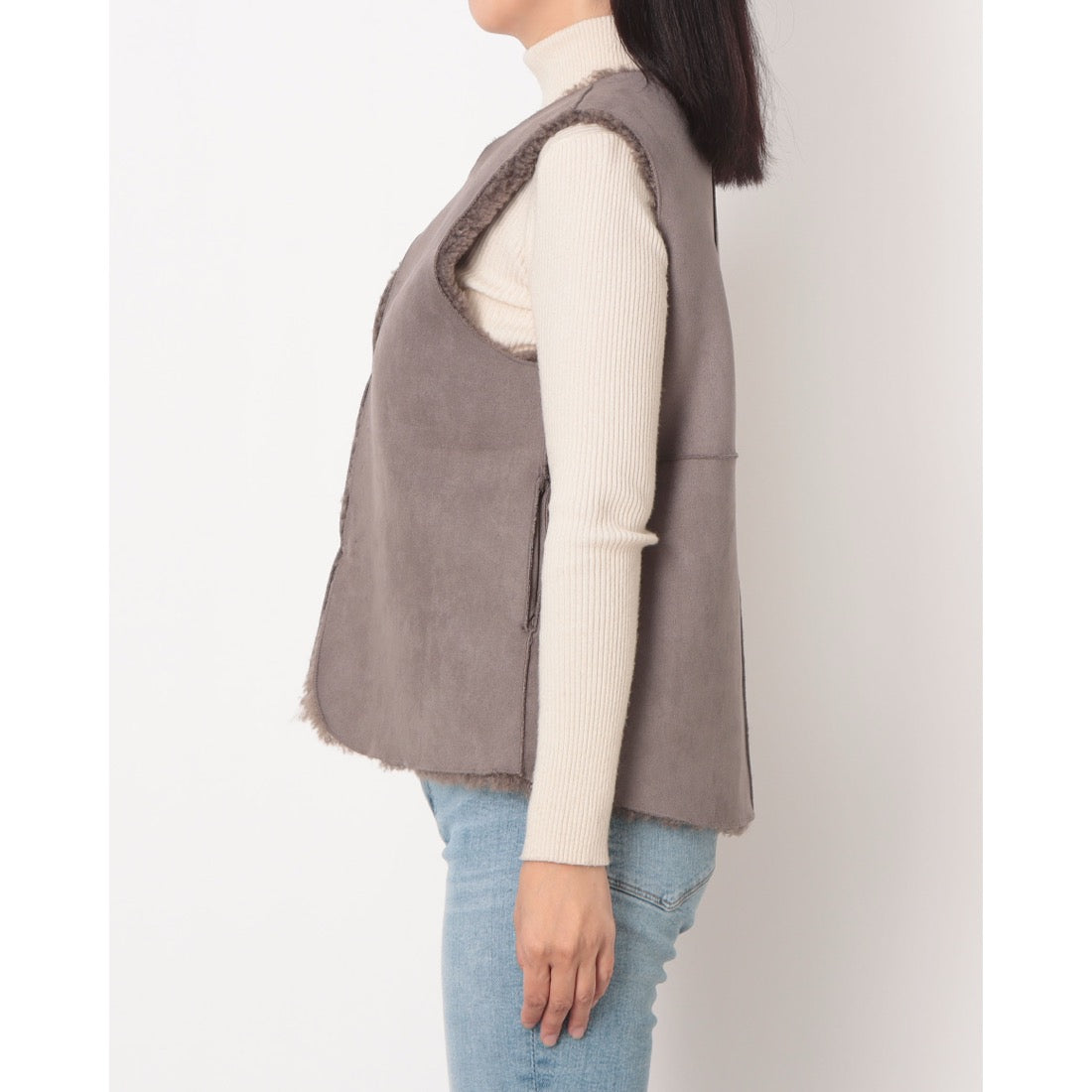 ラリベルテ Laliberte リバーシブルファーベスト (グレー) グレー