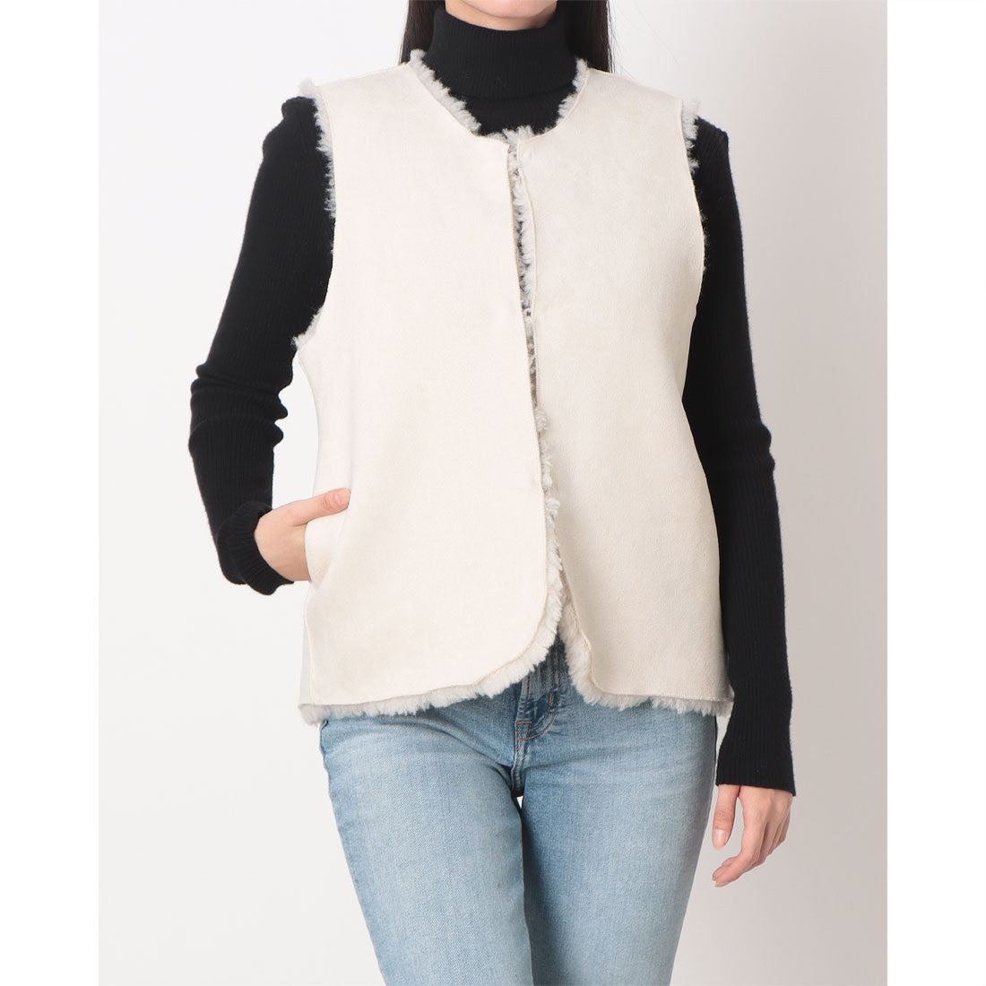 ラリベルテ Laliberte リバーシブルファーベスト (アイボリー) アイボリー