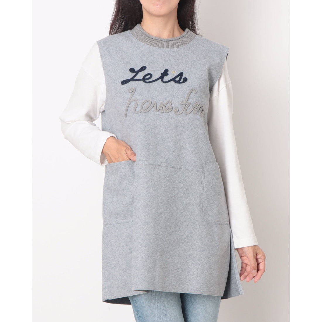 ラリベルテ Laliberte ニット切替チュニック (グレー) グレー