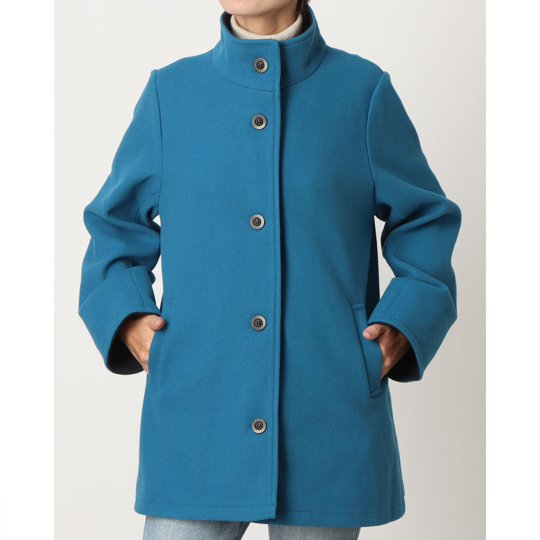 ラリベルテ Laliberte スタンドカラーハーフコート (ブルー) ブルー