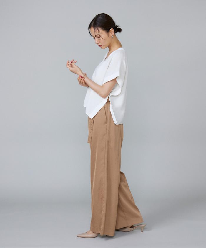 ルスーク Le Souk サテンワイドパンツ (モカチャ3) モカチャ3