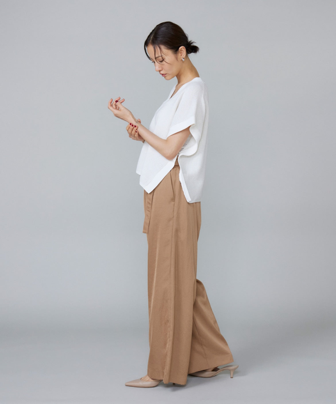 ルスーク Le Souk サテンワイドパンツ (モカチャ3) モカチャ3