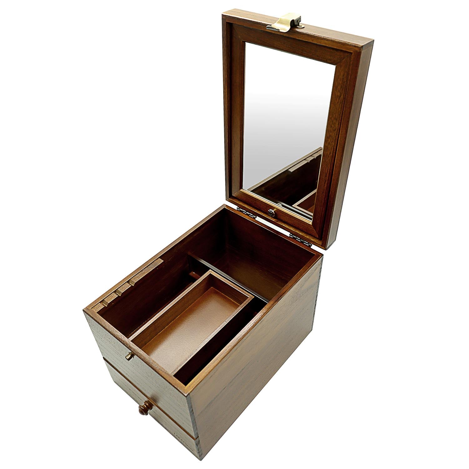 ララクリスティー LARA Christie メイクボックス 鏡付き 大容量 木製 持ち運び 化粧品 収納 リビング 3段 (ブラウン) ブラウン