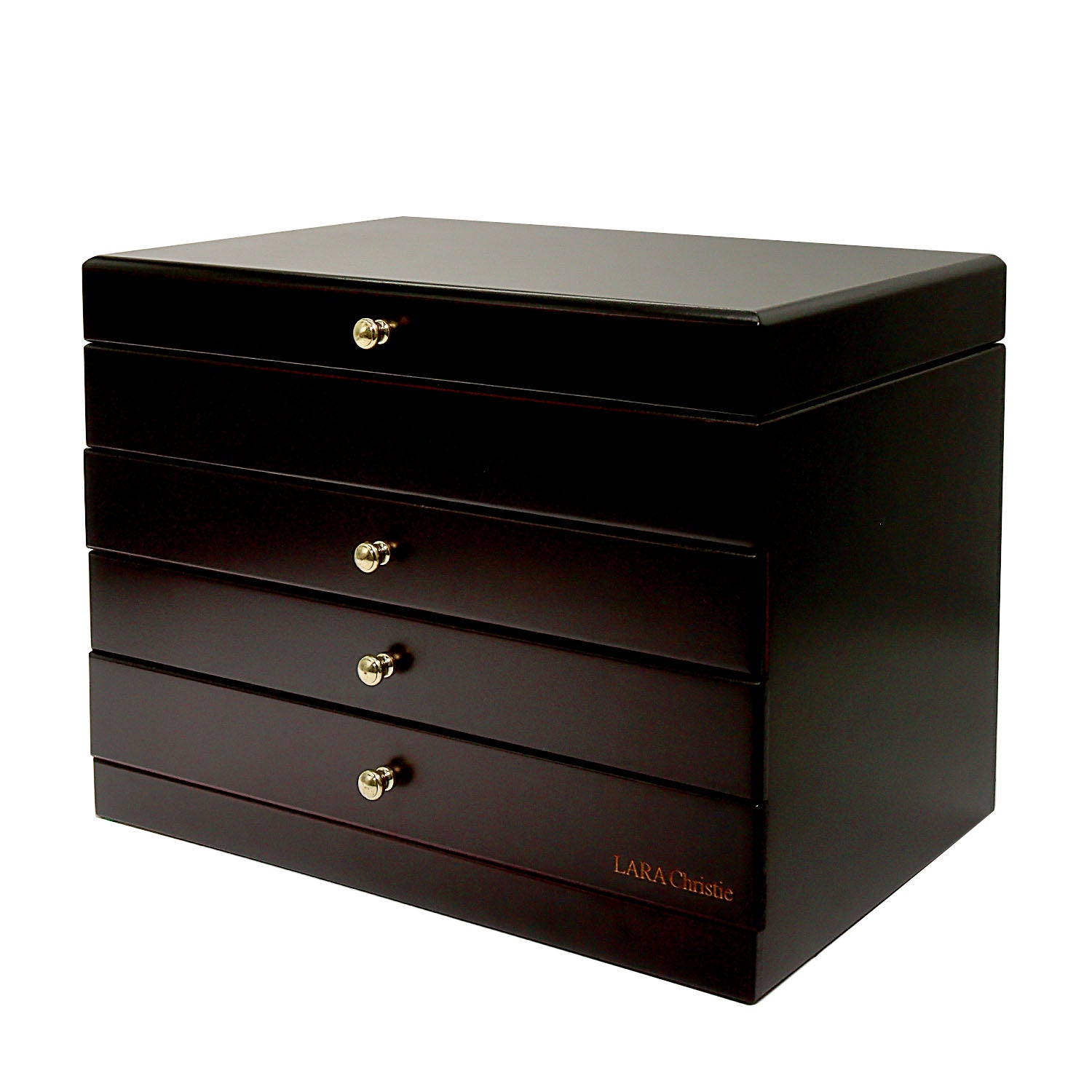 ララクリスティー LARA Christie ジュエリー ボックス 木製 アクセサリー ボックス 宝石箱 収納 4段 大容量 (ダークブラウン) ダークブラウン