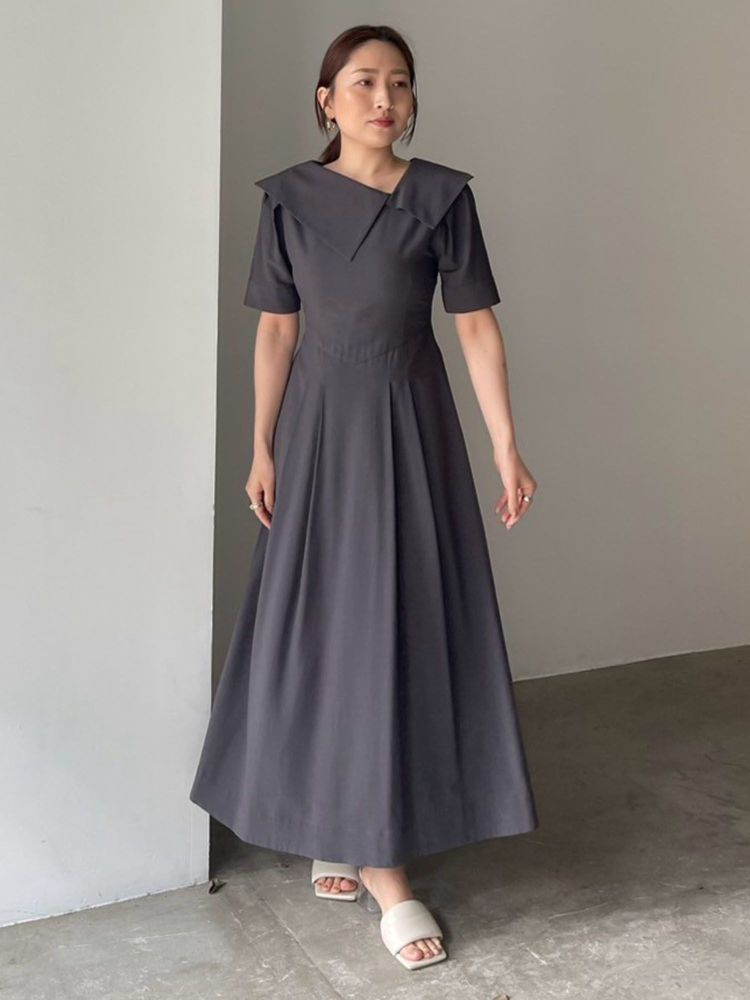 ラグナムーン LAGUNAMOON アシメカラーネックワンピース (アイボリー) アイボリー