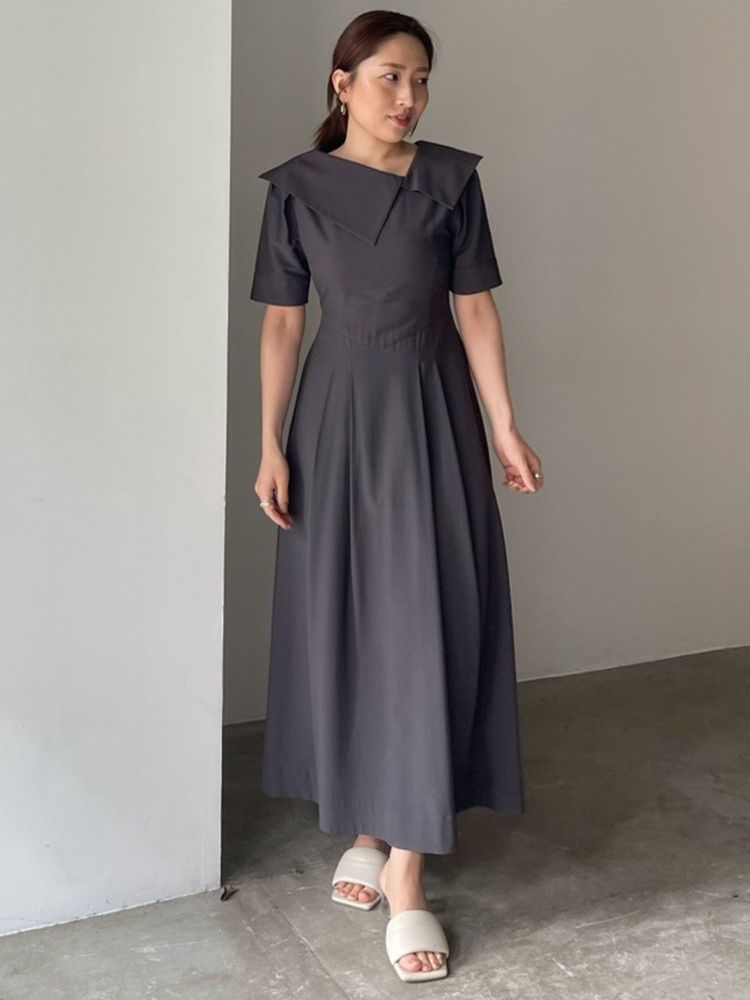 ラグナムーン LAGUNAMOON アシメカラーネックワンピース (アイボリー) アイボリー