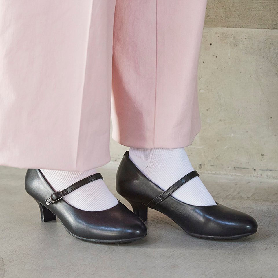 レディワーカー Lady worker ラウンドトゥ | 3E相当 | 約5cmヒールの黒パンプス BLK