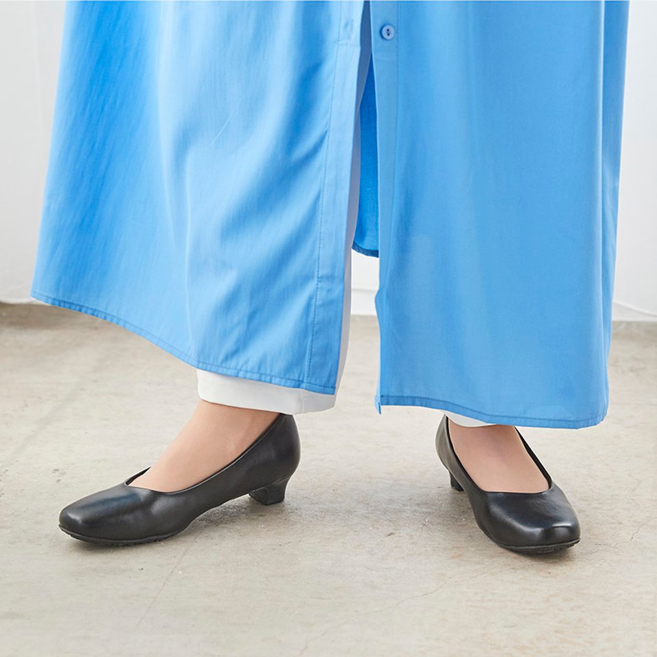 レディワーカー Lady worker スクエアトゥ | 3E相当 | 約3.5cmヒールの黒パンプス 008