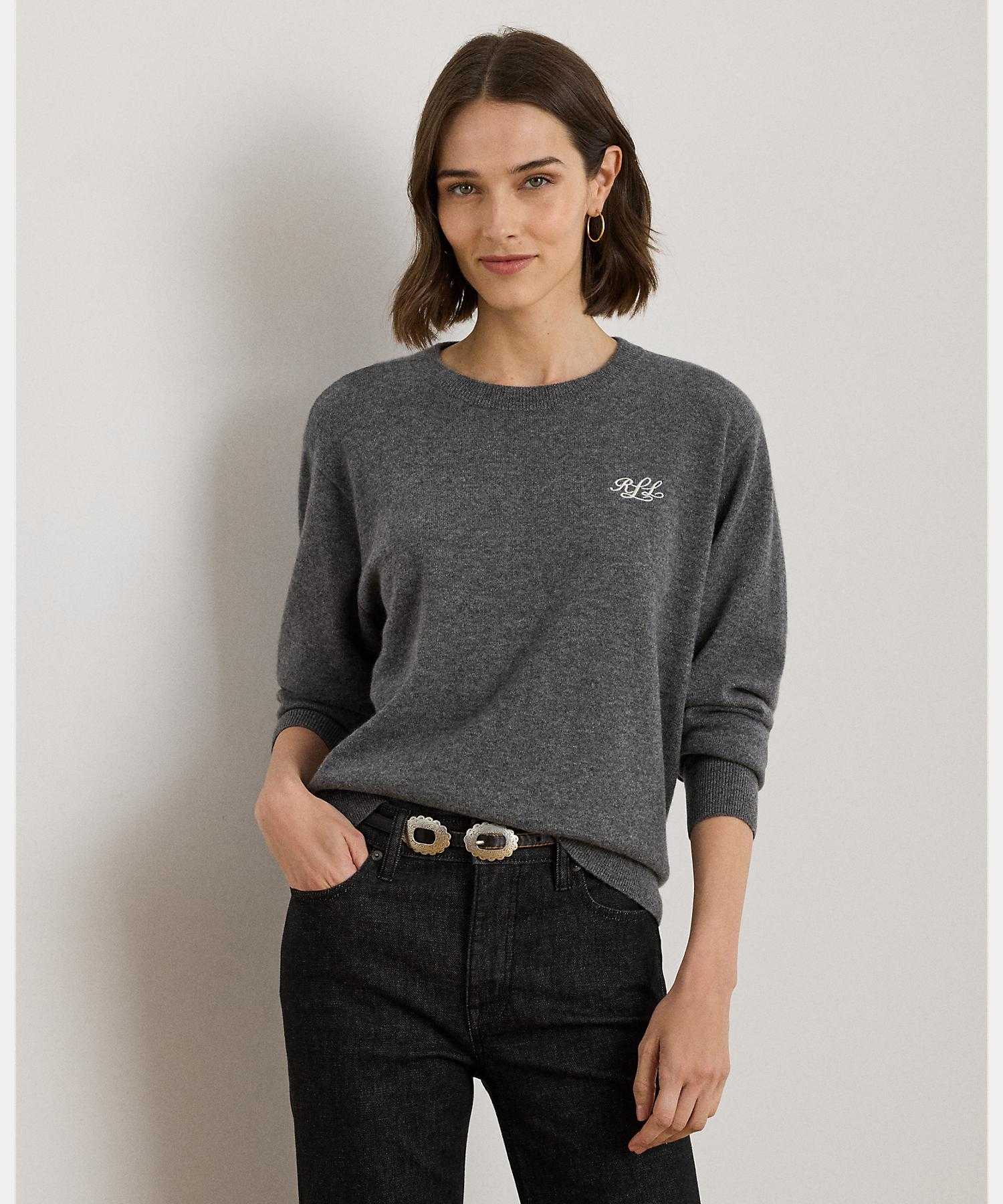 ローレン ラルフ ローレン LAUREN RALPH LAUREN エンブロイダリー カシミヤ クルーネック セーター (020グレー) 020グレー