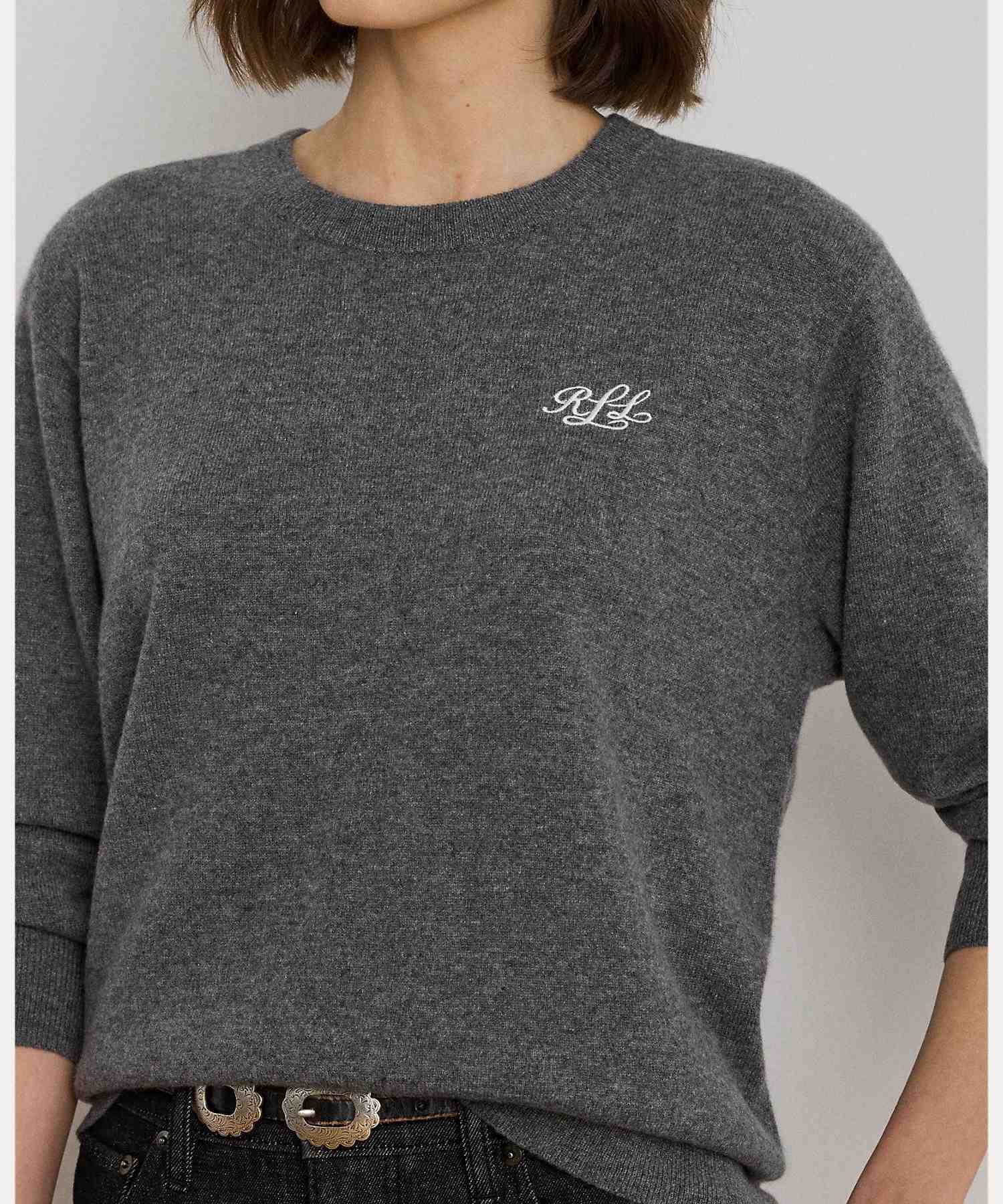 ローレン ラルフ ローレン LAUREN RALPH LAUREN エンブロイダリー カシミヤ クルーネック セーター (020グレー) 020グレー