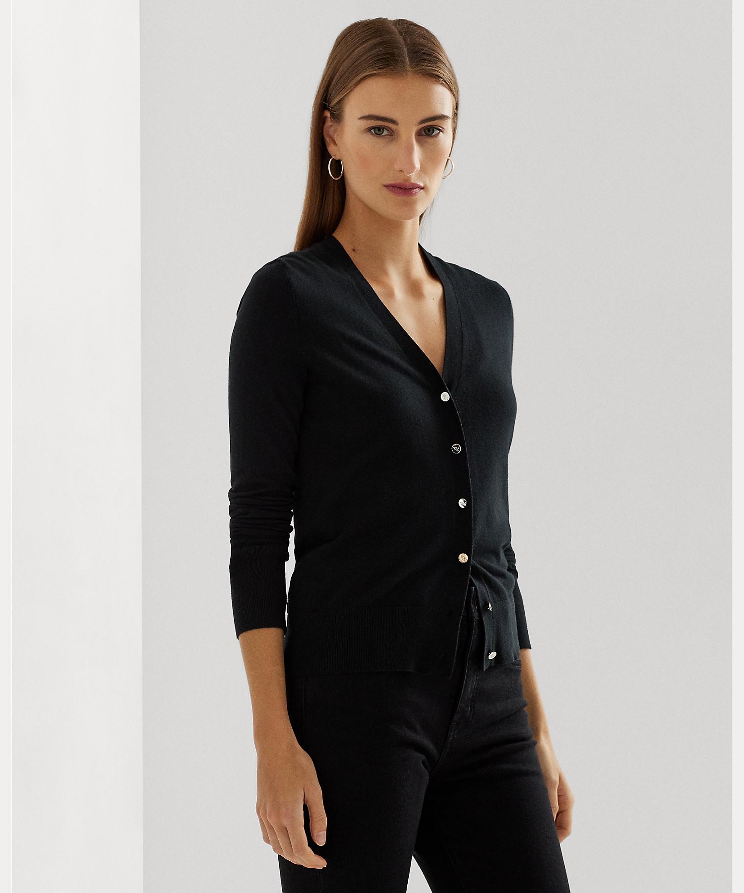 ローレン ラルフ ローレン LAUREN RALPH LAUREN コットンブレンド カーディガン (001ブラック) 001ブラック