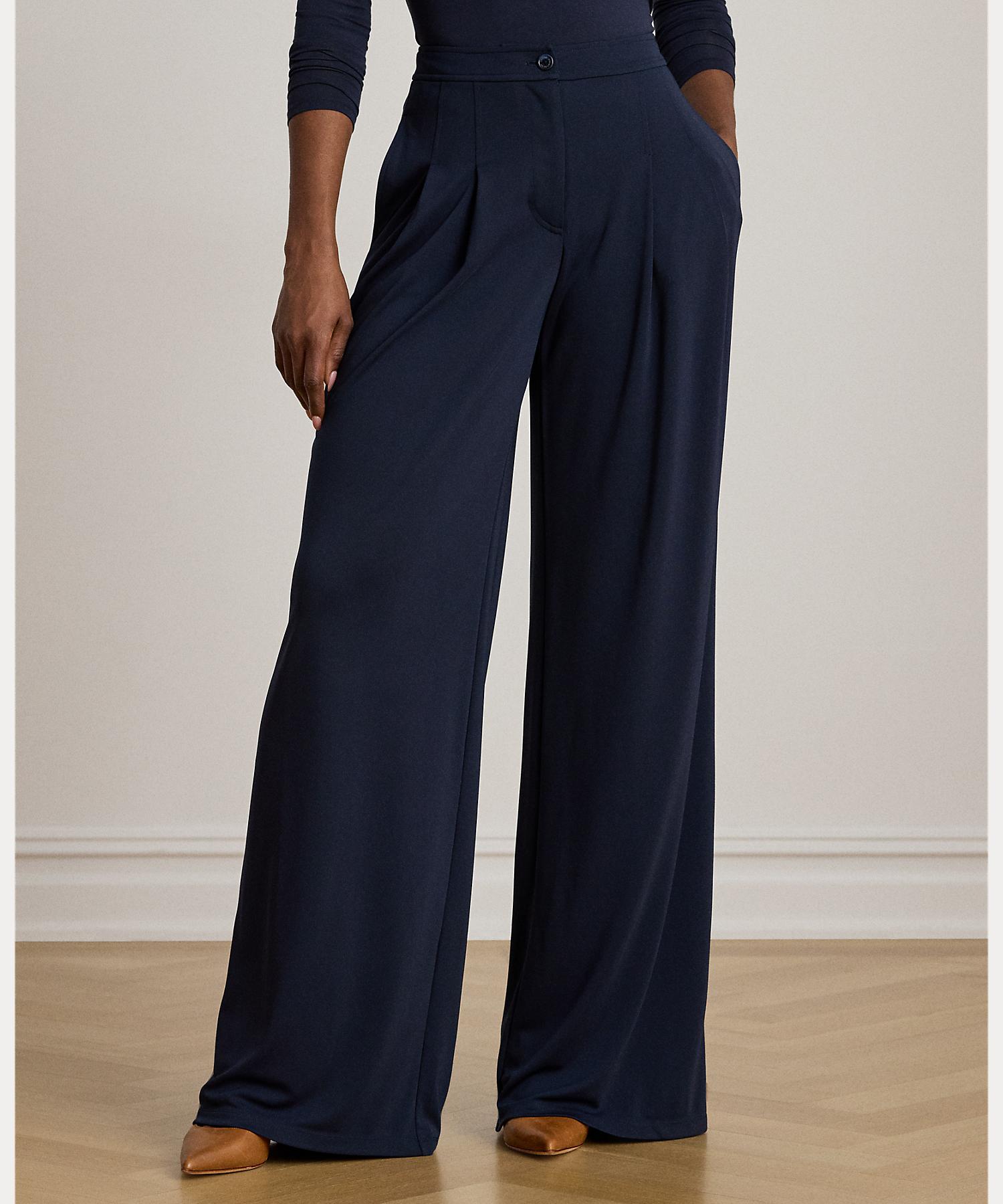 ローレン ラルフ ローレン LAUREN RALPH LAUREN プリーテッド ストレッチ ジャージー ワイドレッグ パンツ (410ネイビー) 410ネイビー