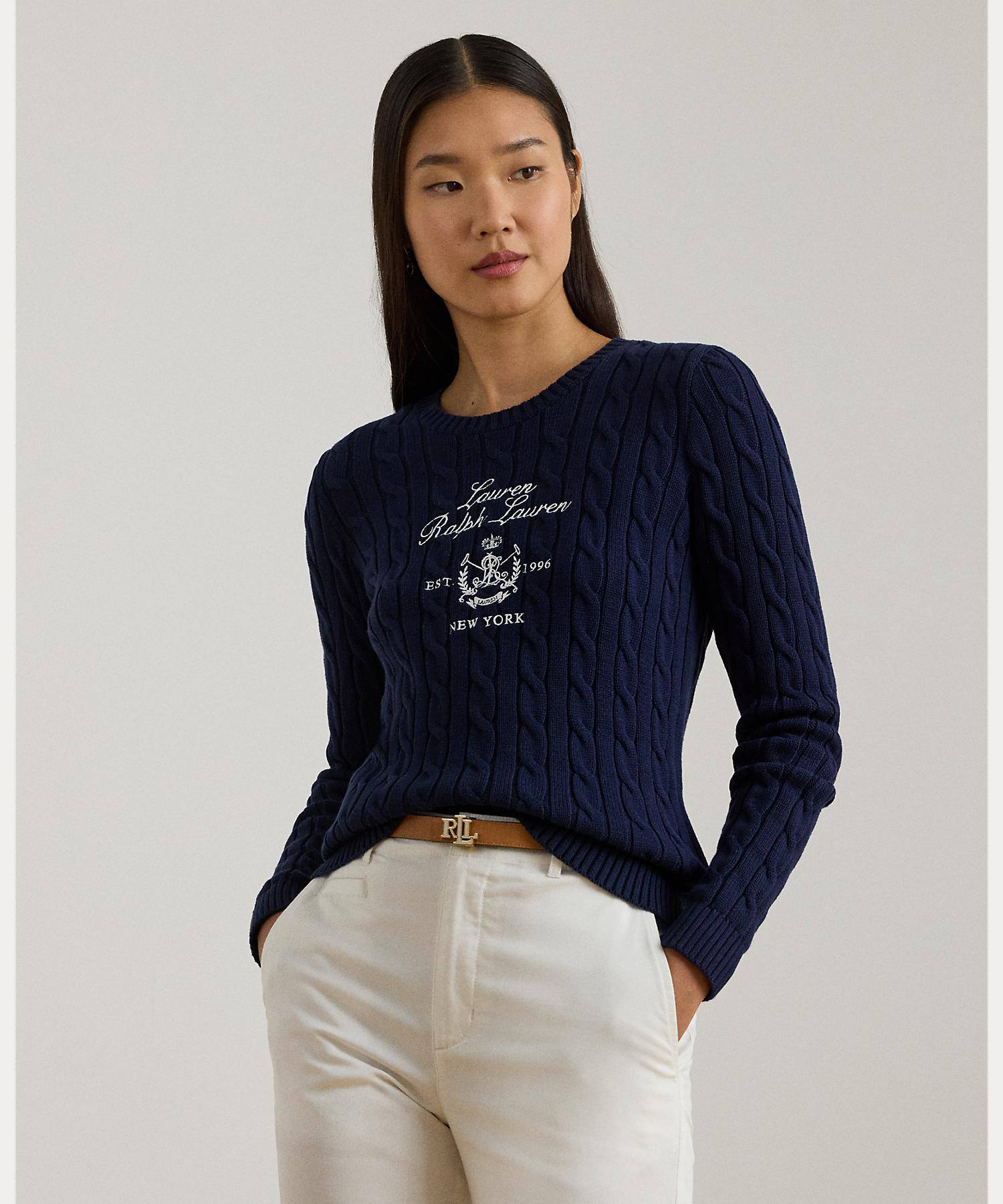 ローレン ラルフ ローレン LAUREN RALPH LAUREN エンブロイダリークレスト ケーブルニット セーター (410ネイビー) 410ネイビー