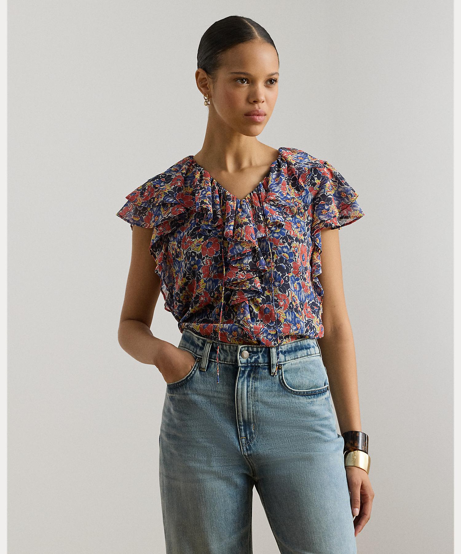 ローレン ラルフ ローレン LAUREN RALPH LAUREN フローラル フリルトリム ジョーゼット ブラウス (999マルチカラー) 999マルチカラー