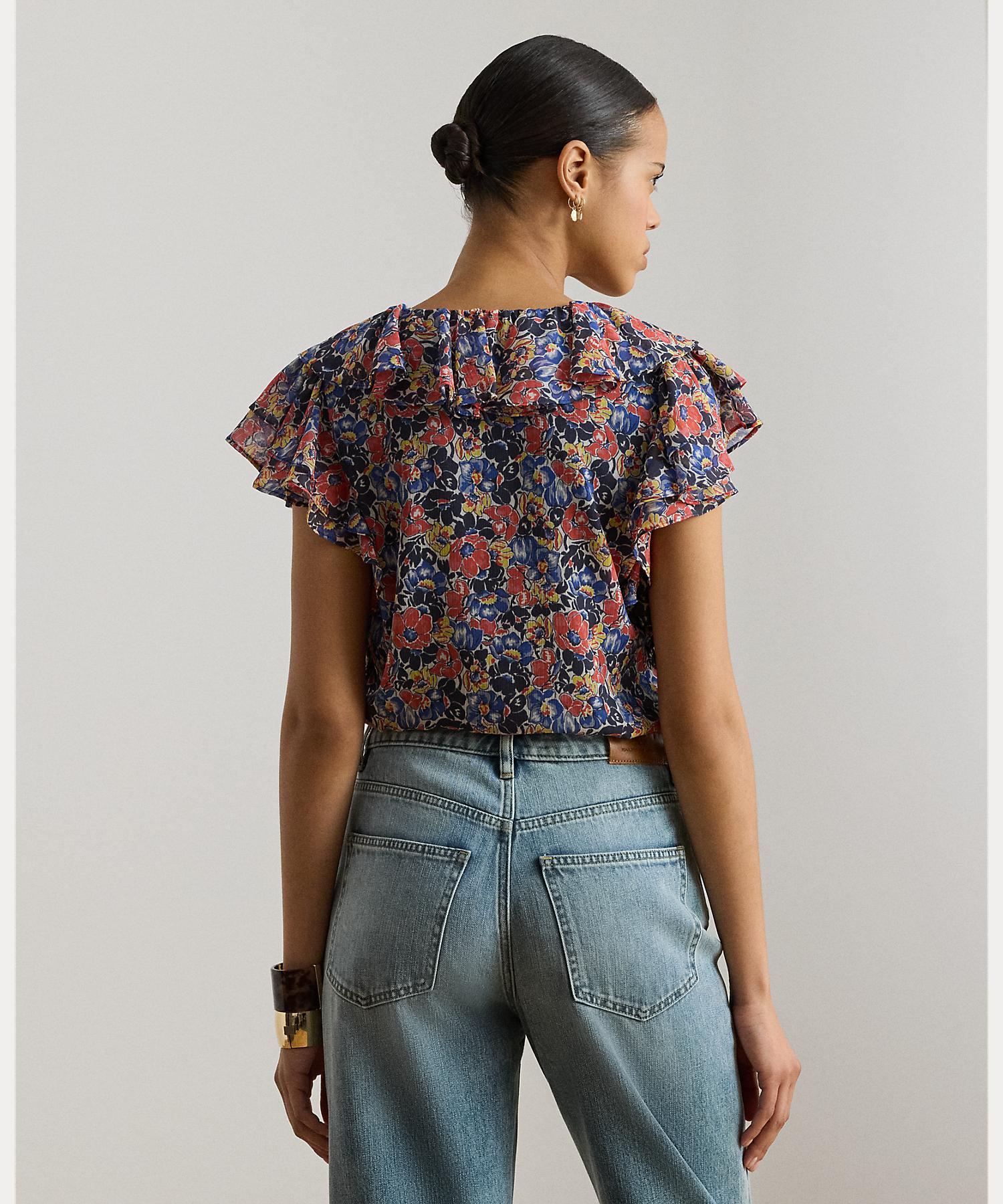 ローレン ラルフ ローレン LAUREN RALPH LAUREN フローラル フリルトリム ジョーゼット ブラウス (999マルチカラー) 999マルチカラー