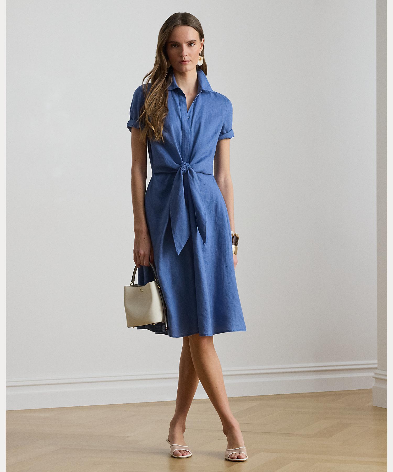 ローレン ラルフ ローレン LAUREN RALPH LAUREN リネン シャツドレス (400ブルー) 400ブルー