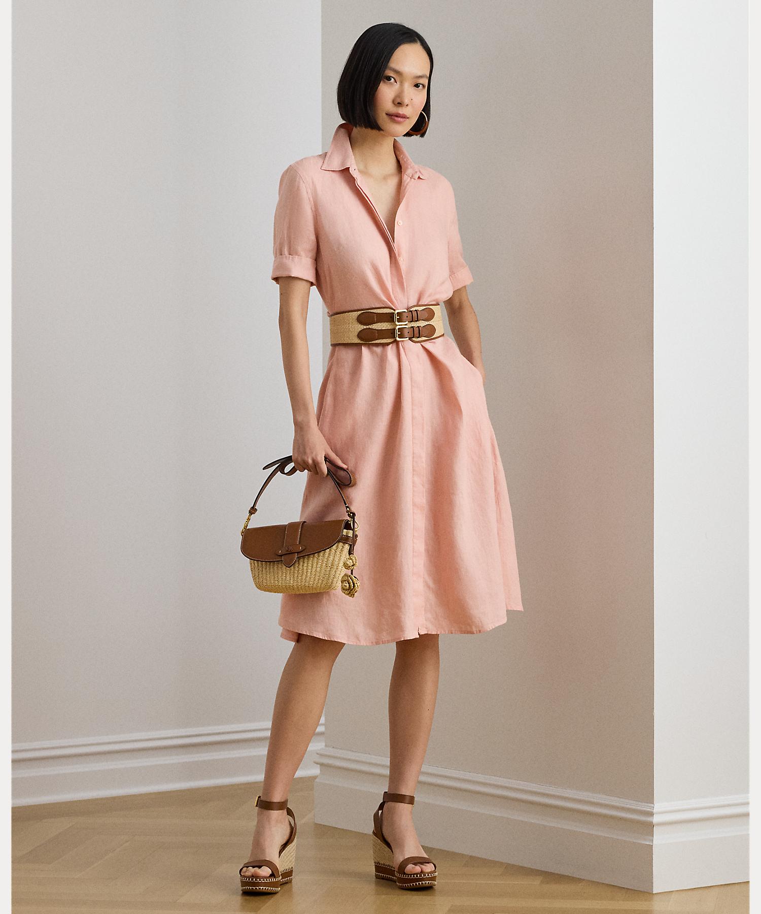 ローレン ラルフ ローレン LAUREN RALPH LAUREN リネン シャツドレス (650ピンク) 650ピンク
