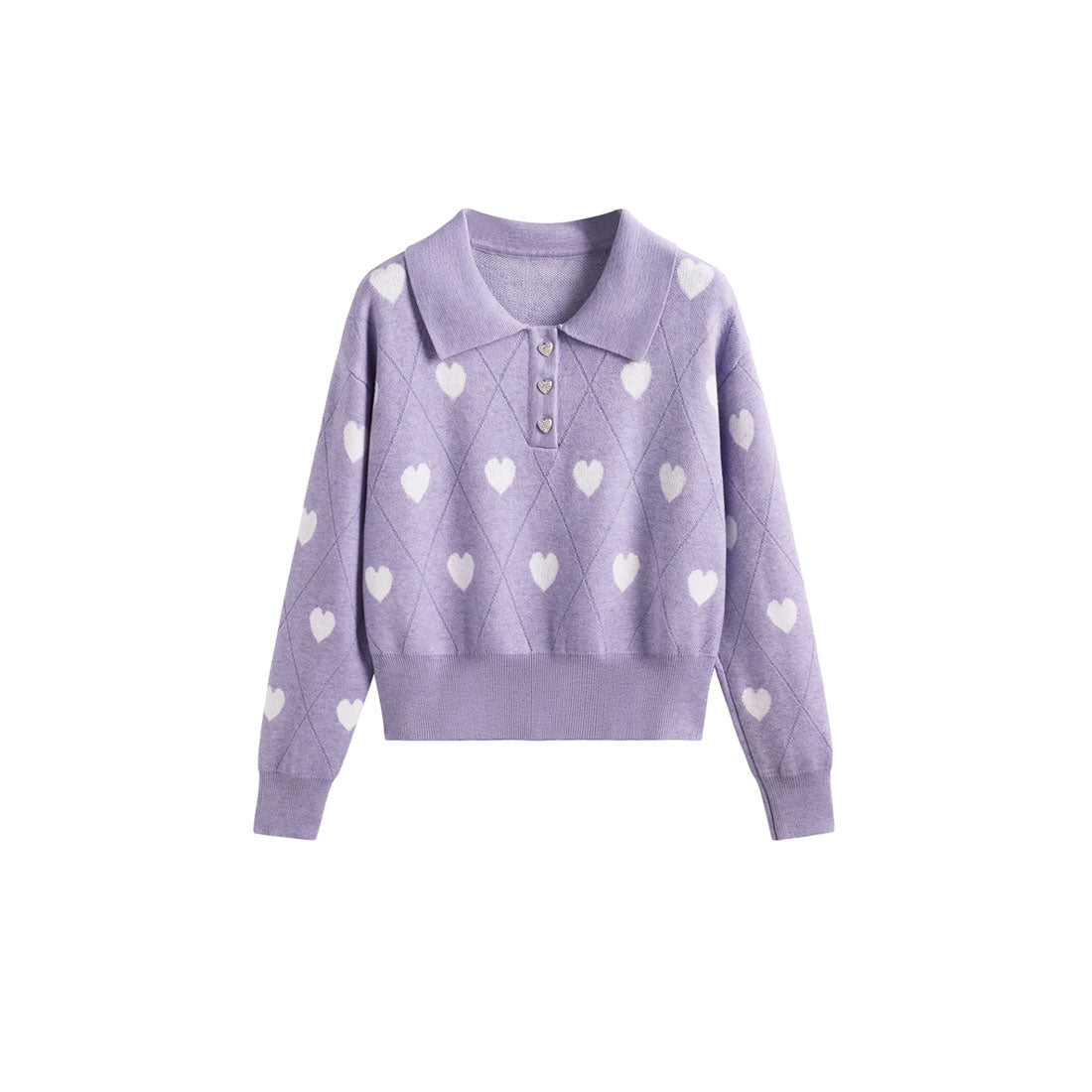 ラポミ プチ LA POMME petit Argyle Heart Embroidery Knit